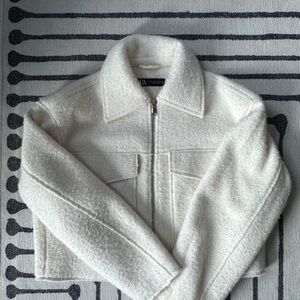 Cropped Cream Collared Jacket